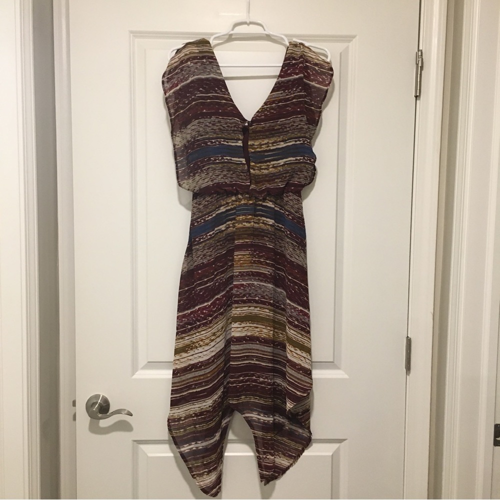 HEART SOUL Asymmetrical Dress - Midi, Burgundy / Maroon, Gold, Blue, Gray, Small - Picture 6 of 8